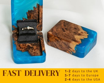 FLIP – epoxy & wood ring box for proposal. Slim resin ring box display. Unique engagement ring holder handmade