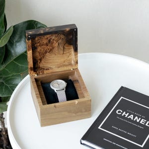 TEMPO – Wood Watch Display Case with Epoxy anniversary gift for her. Custom 3 watch box as romantic gift for wife image 16