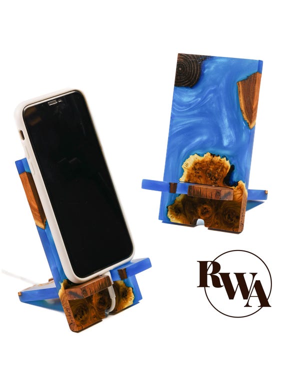 SMART –  Modern Desk Phone Stand with Epoxy Resin. Wooden Phone Holder work from home gifts
