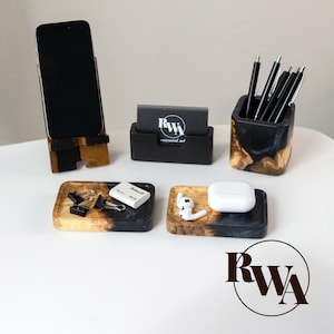 Accesorios de escritorio de madera y resina epoxi para oficina. Regalo para director ejecutivo, jefe, gerente, empleados, empresarios, maestros, regalo único para él