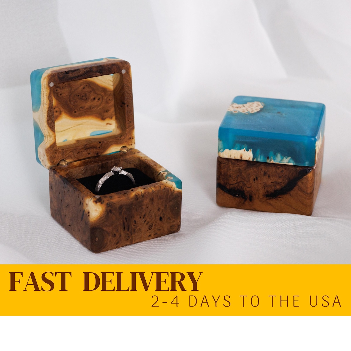 MUSE – Decorative Ring Box of Aqua Blue Epoxy & Wood. Custom Engagement Box as Romantic Gift for Girlfriend, Unique Wedding Ring Box - Etsy