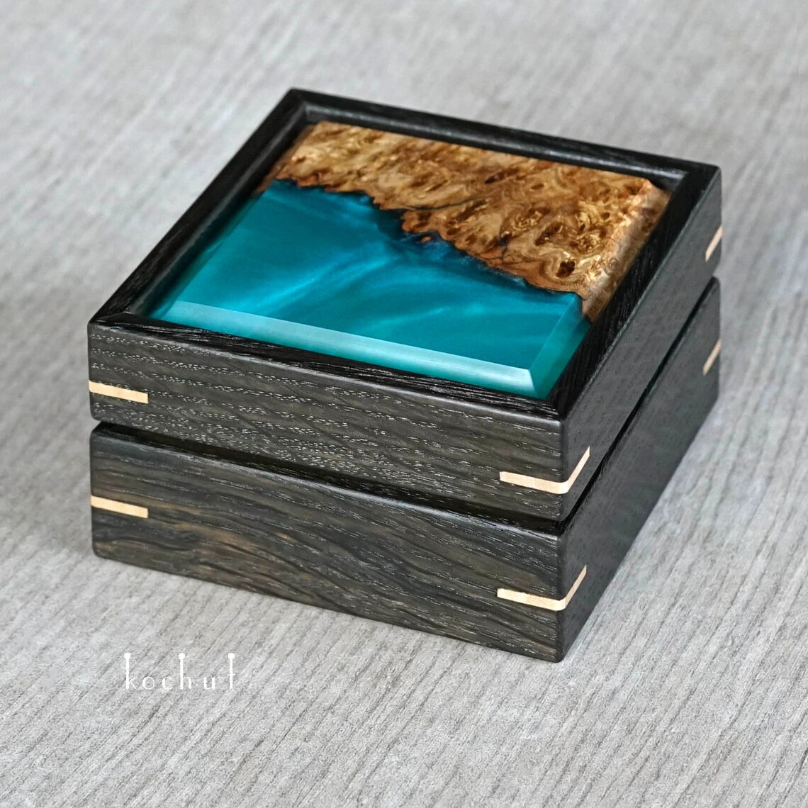 Black wood Resin jewelry box Wedding ring holder Custom ring Etsy