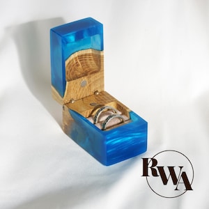 CHORD – Small Wooden Box with Blue Epoxy. Unique Wedding Ring Box as Fiance Gift