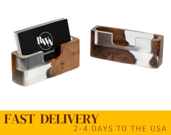 SMART – Unique Epoxy & Wood business card holder for desk. Wooden card stand for women. Unique gifts for friends