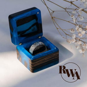 MUSE – Black Wood & Epoxy Resin mens ring box. Unique engagement ring case. Bog oak ring holder. Jewelry ring box as anniversary gift