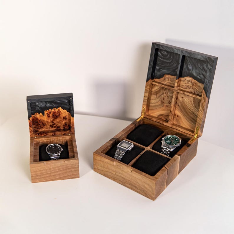 TEMPO – Wood Watch Display Case with Epoxy anniversary gift for her. Custom 3 watch box as romantic gift for wife image 14