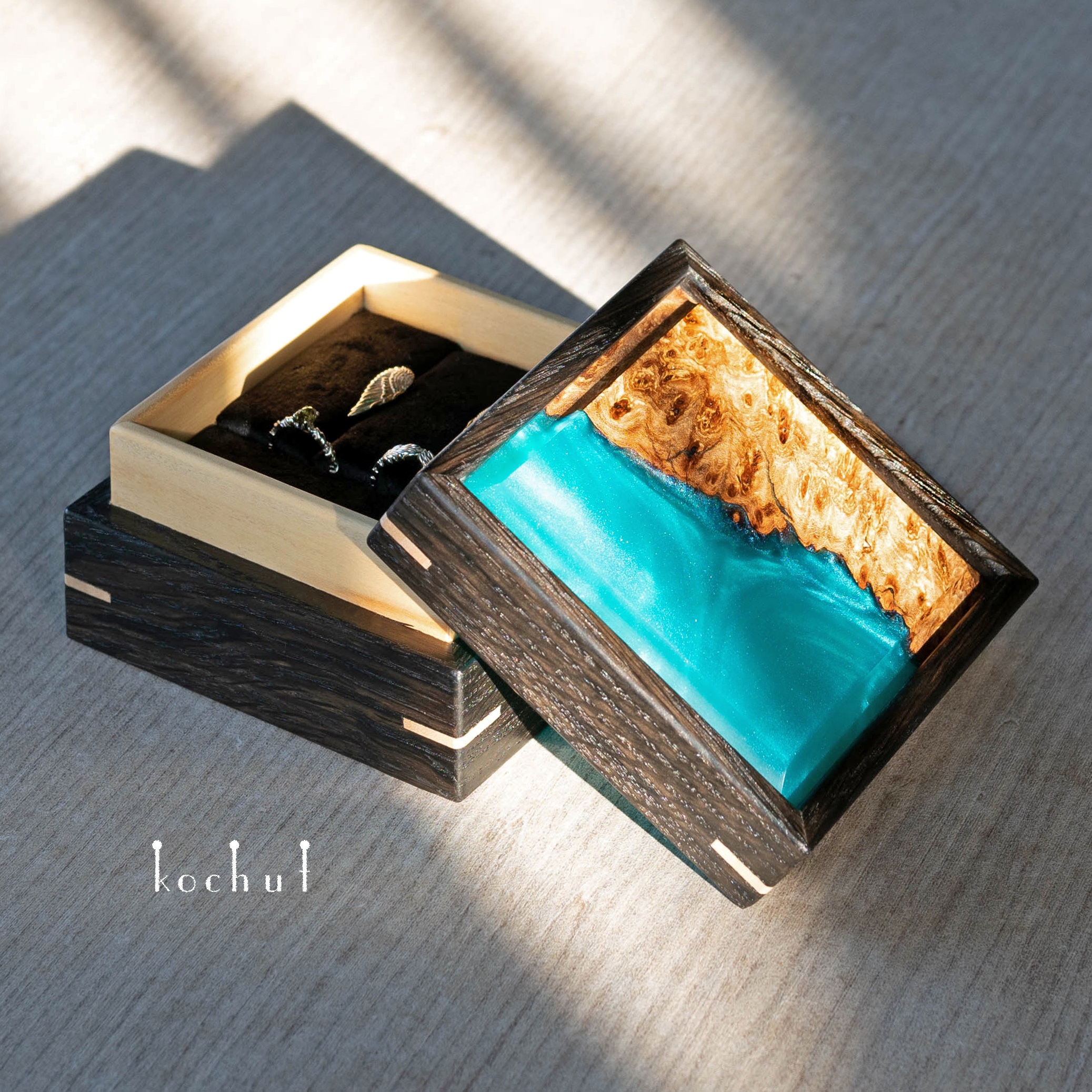Black wood Resin jewelry box Wedding ring holder Custom ring Etsy