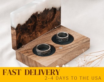 PIANO – Pearl Resin & Wood Ring Box for wedding ceremony. Custom wooden holder for couple rings. Luxury Ring Bearer Box proposal handmade
