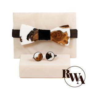 GALLANT –  Resin & Wood Bowtie and Cufflinks set. Wedding Groomsmen Bow tie and Cuff links groomsmen gifts, unique gift for dad