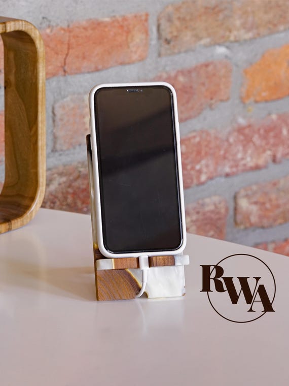 SMART – Wood Phone Holder for work from home gifts. Epoxy Resin phone stand as new job gift