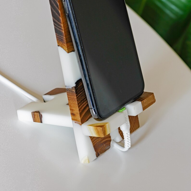 SMART – Engraved Epoxy & Wood Phone Holder as desk decor. Custom phone stand for desk coworker gift ideas image 10