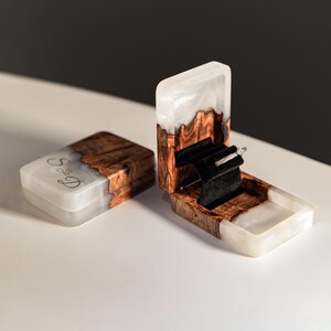 FLIP – Proposal Green Ring Box Epoxy & Wood. Custom Slim Engagement ring box as sentimental gift for her image 5