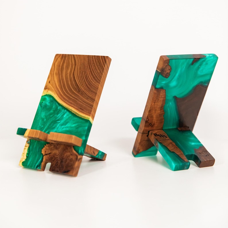 SMART – Engraved Epoxy & Wood Phone Holder as desk decor. Custom phone stand for desk coworker gift ideas image 2