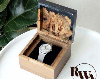 TEMPO – Wooden Mens Single Watch Box With Resin Fathers Day Gift