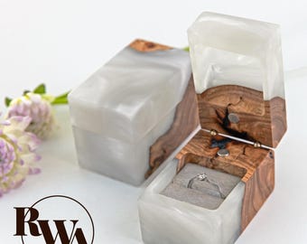 CHORD – Custom Engagement Ring Box from Epoxy & Wood. Engraved ring box sentimental gift for her