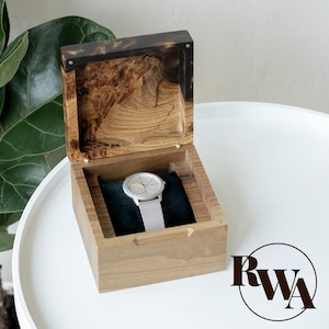 TEMPO – Personalized Watch Box for men anniversary gift. Epoxy & Wood single watch display case gift for him romantic