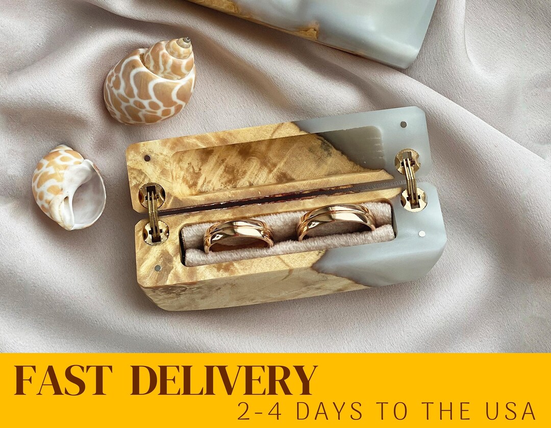 FLASH wedding Ring Box of Pearl Resin and Wood. Luxury Etsy