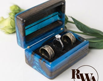 MUSE – Personalized Wedding Ceremony Box from Epoxy & Wood. 3 slot ring case as custom wedding gift for couple