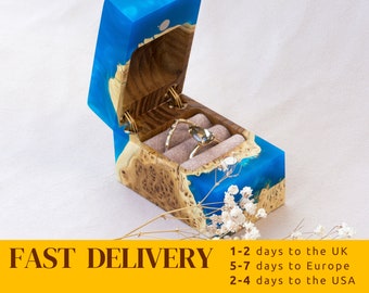 CHORD – Epoxy & Wood engagement ring box for 2 Rings. Resin ring holder for proposal. Luxury ring display as gift