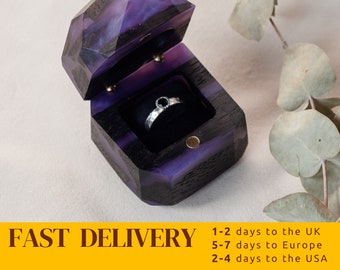METEORITE – Galaxy Ring box of Black wood & Epoxy for proposal. Wooden jewelry mystery box. Resin ring holder engagement
