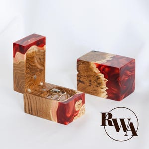 CHORD – Ruby Red Resin & Wood Wedding Ring Box for Ceremony. Handmade Personalized ring box