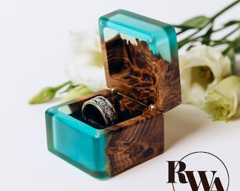 MUSE – Unique Ocean Ring Box. Resin & Wood Engagement Ring Box. Custom ring display case sentimental gift