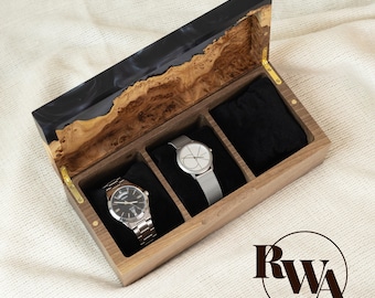 TEMPO – Resin & Wood Watch Box For Men. Black watches case unique corporate gifts for retirement paty, watch stand as congratulations gift