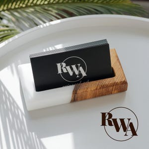 ORIGINAL – Resin & Wood Business Card Holder as New Teacher Gift. Desk Organizer as Custom Corporate Gifts