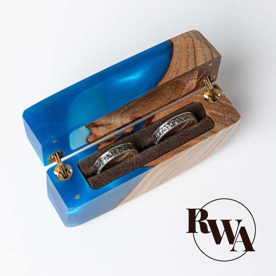 FLASH – Personalized Double Ring Box for Ceremony. Resin & Wood Wedding Ring Box. Unique handmade ring box gifts girlfriend
