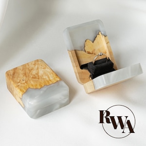 FLIP – slim engagement ring box from resin and wood. Custom anniversary gifts for her. Proposal ring box with personal engraving
