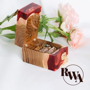 CHORD – Ruby Epoxy Resin Wedding Ring Box as Beach Wedding Decor. Wooden Ring Bearer Box as Unique Wedding Detail