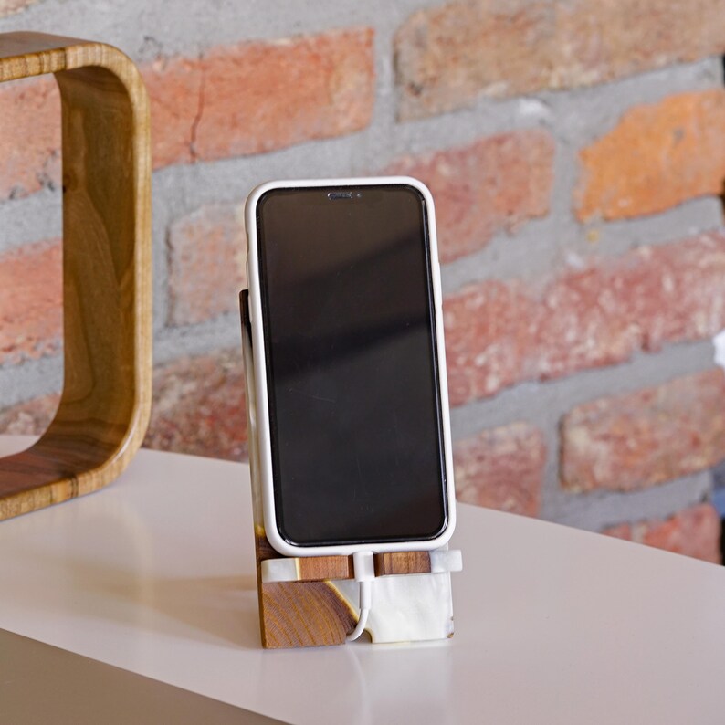 SMART – Engraved Epoxy & Wood Phone Holder as desk decor. Custom phone stand for desk coworker gift ideas image 15