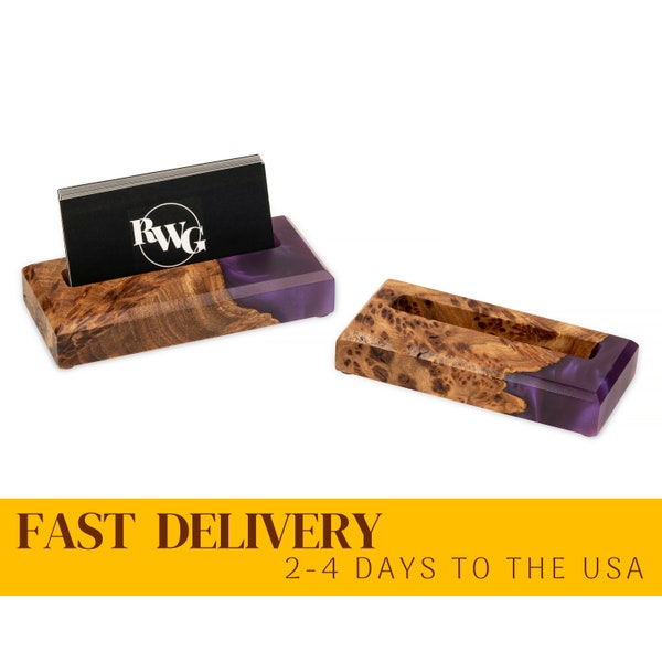 ORIGINAL – Purple business card holder. Wooden card stand for desk. Unique gift ideas for busines women