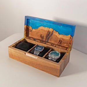 TEMPO – Wood Watch Display Case with Epoxy anniversary gift for her. Custom 3 watch box as romantic gift for wife image 12