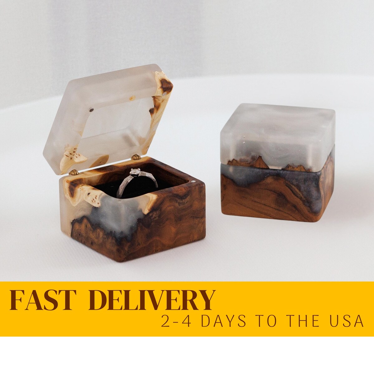 MUSE – Wedding and Engagement Ring Box for Proposal. Small Wooden Ring Box With Resin Epoxy, Spacial Ring Case - Etsy