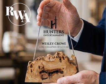 APEX – Recognition Plaque from Solid Wood & Epoxy Corporate Retirement gift. Crystal Award for bulk military gifts