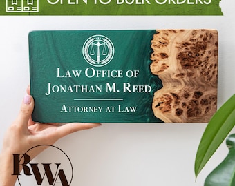 Custom Attorney Door Sign with Epoxy Resin. Wooden Wall Name Plate as Corporate Gifts