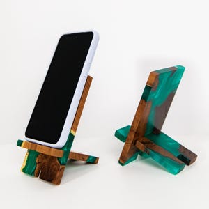SMART – Engraved Epoxy & Wood Phone Holder as desk decor. Custom phone stand for desk coworker gift ideas image 4