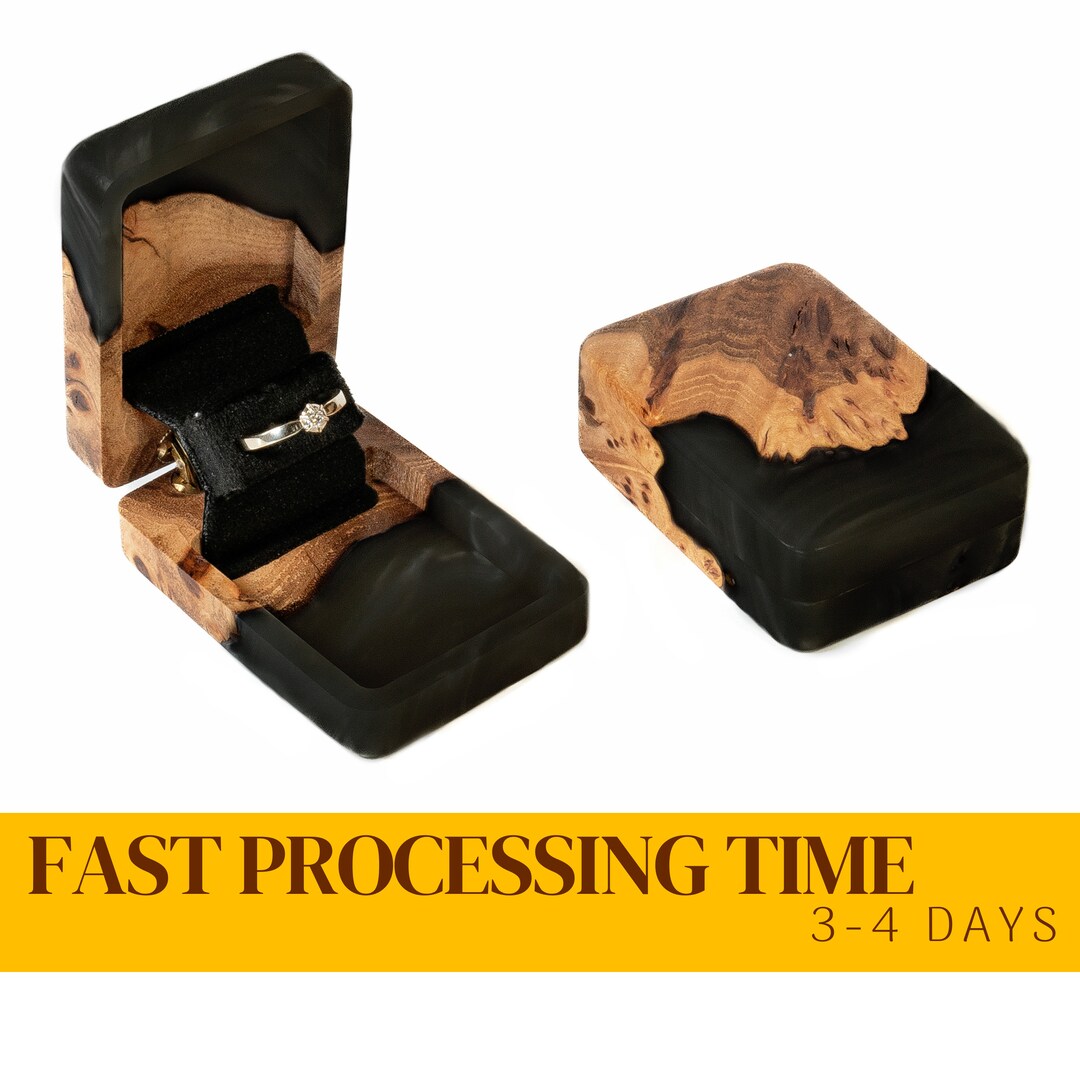 FLIP modern Engagement Ring Box From Black Epoxy & Wood. Minimalist Proposal Ring Box. Ring Box