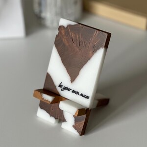 SMART – Engraved Epoxy & Wood Phone Holder as desk decor. Custom phone stand for desk coworker gift ideas image 9