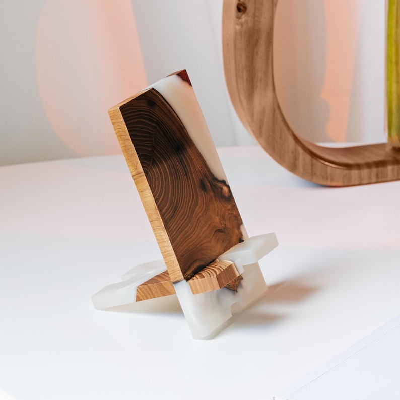 SMART – Engraved Epoxy & Wood Phone Holder as desk decor. Custom phone stand for desk coworker gift ideas image 18