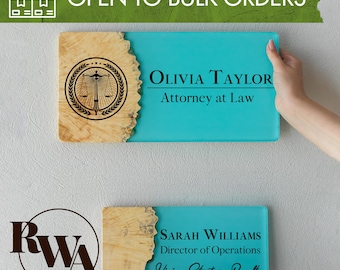 Custom Door Sign from Epoxy & Wood Corporate Gifts. Business door sign as gifts for lawyers. Engraved Wall name plate