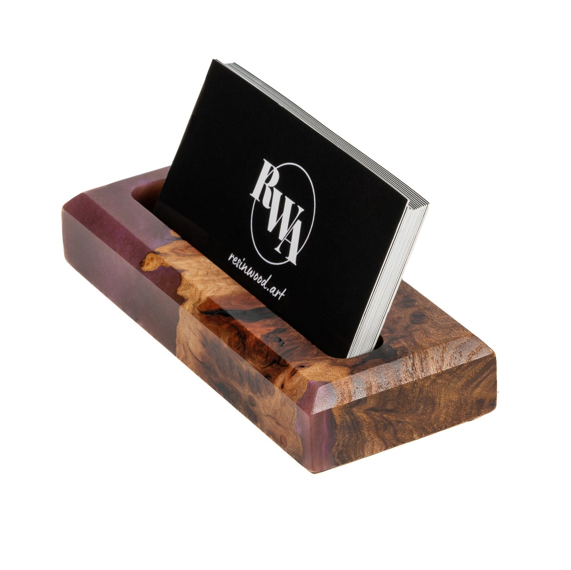 ORIGINAL cute Business Card Holder for Desk of Resin & Wood. Etsy