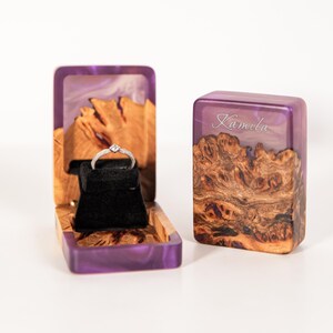 FLIP – Proposal Green Ring Box Epoxy & Wood. Custom Slim Engagement ring box as sentimental gift for her image 10