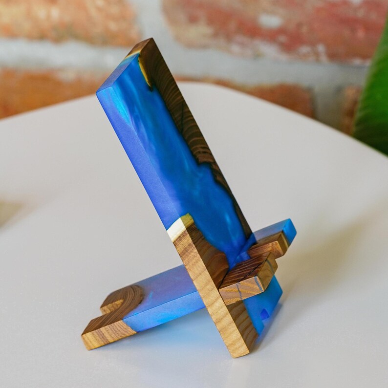 SMART – Engraved Epoxy & Wood Phone Holder as desk decor. Custom phone stand for desk coworker gift ideas image 13