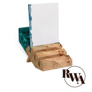 Porta brochure in resina epossidica e legno personalizzato. Regali per le feste, porta carte regalo, documenti, porta lettere, organizer per posta da banco