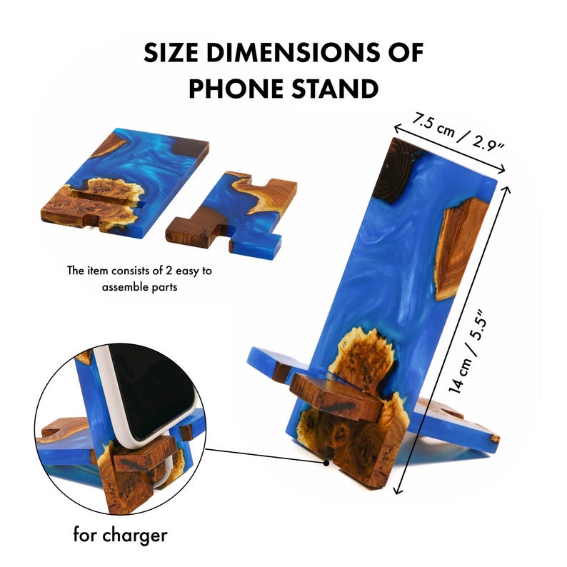 SMART - Holz Handy-Halter für die Geschenke der Arbeit von zu Hause aus. Epoxidharz Handyständer als Geschenk zum neuen Job Bild 8
