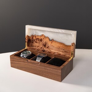 TEMPO – Wood Watch Display Case with Epoxy anniversary gift for her. Custom 3 watch box as romantic gift for wife image 2