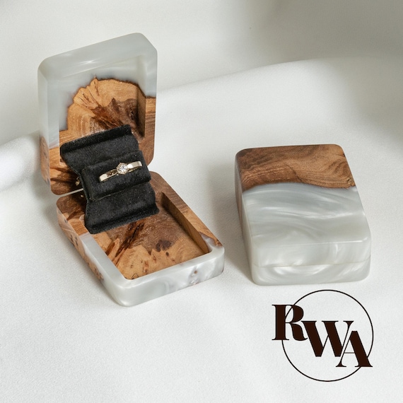 FLIP – pearl Epoxy Wood Engagement Ring Unique Ring Bearer