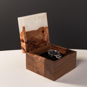 TEMPO – Wood Watch Display Case with Epoxy anniversary gift for her. Custom 3 watch box as romantic gift for wife image 4